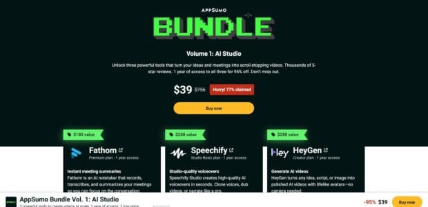3 Top AI Video Tools for $39 (Saving 95% Off) - AI Studio Bundle from Appsumo