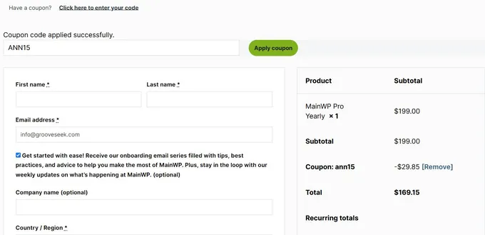 Apply MainWP Coupon Code - Get 15% Discount on MainWP Pro Yearly Plan