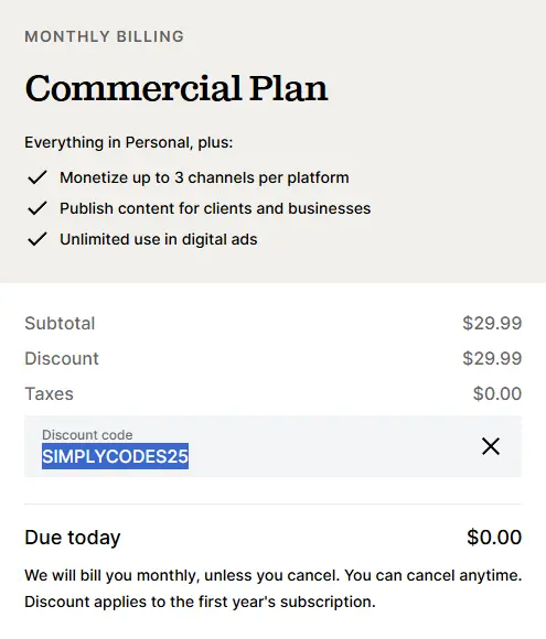 Apply this Epidemic Sound at the checkout process to get the first month for FREE